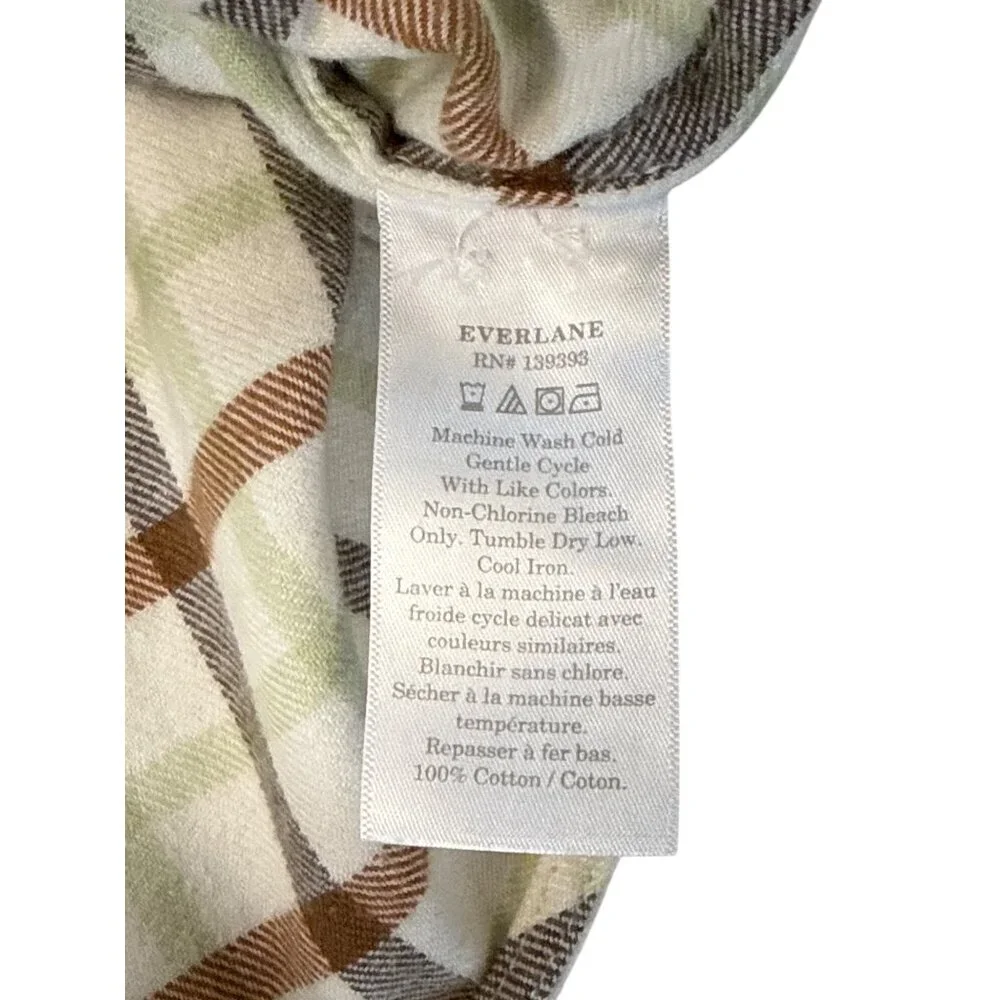 Everlane The Boxy Flannel Top~Size S~Tan Green Plaid Long Sleeve Shirt NWT L3 42 - Picture 7 of 8